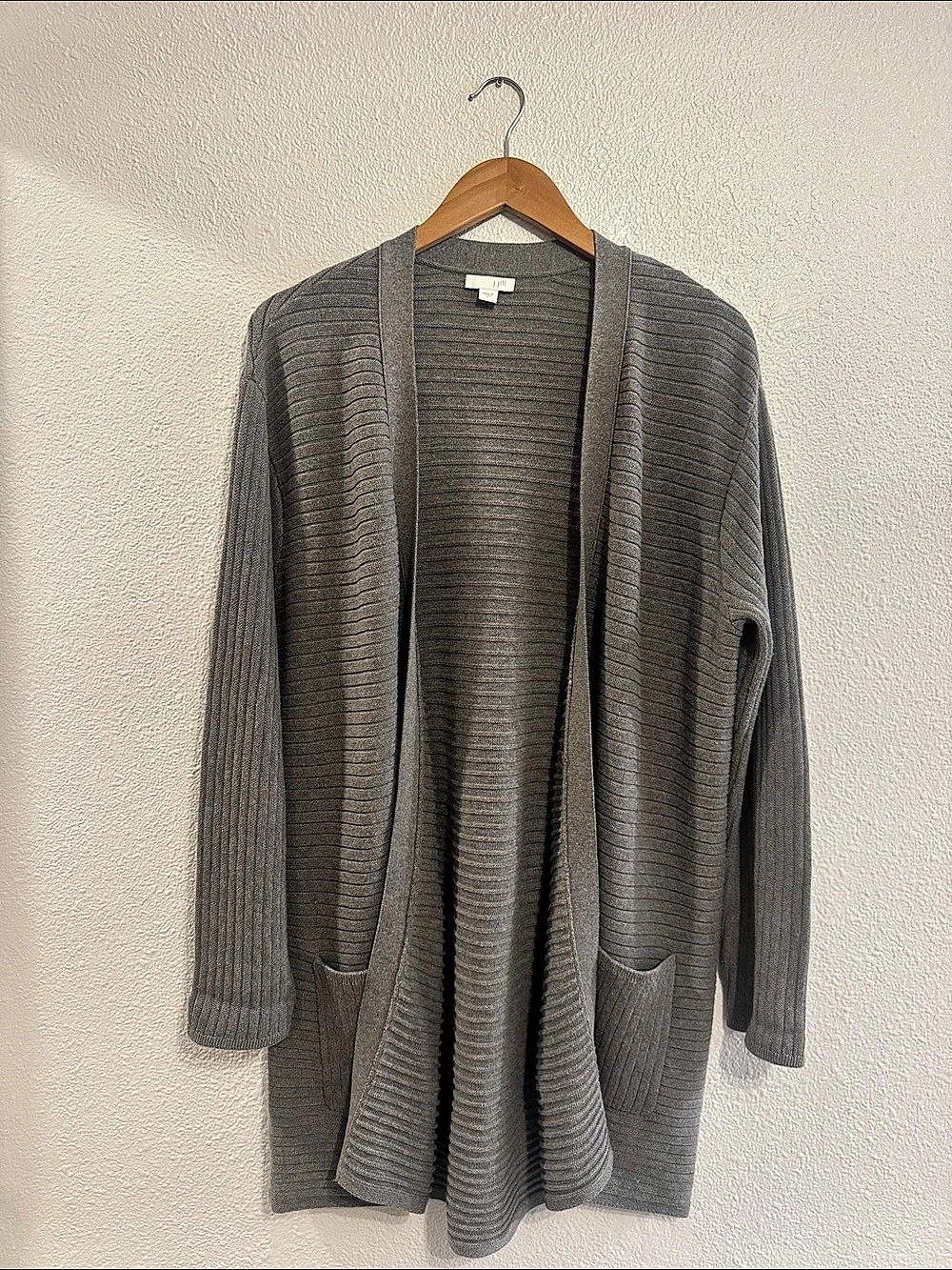 J.Jill Ribbed Open-Front Cardigan in Gray